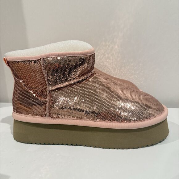 Corkys Booties Boots Sequins Platform Chunky Sparkly Pink Bling 9 Room Service - Picture 3 of 8